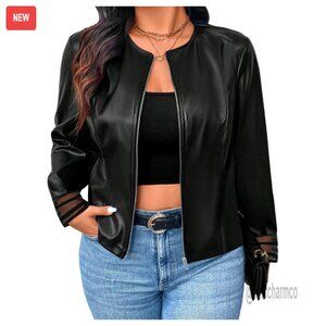 Plus Size Faux Leather Jacket Zip Up Motorcycle Coat